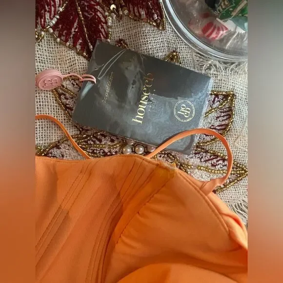 House of CB Myrna Tangerine Satin Corset Midi Dress Size XS NWT - Picture 9 of 16